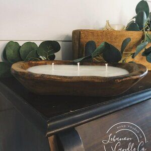 Wooden Dough Bowl Three Wick Candle - Vanilla Buttercream scent